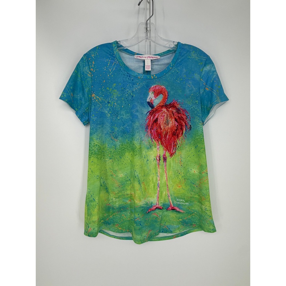 Leoma Lovegrove Flamingo T Shirt Women Medium Blue Green Art Print Coastal Beach